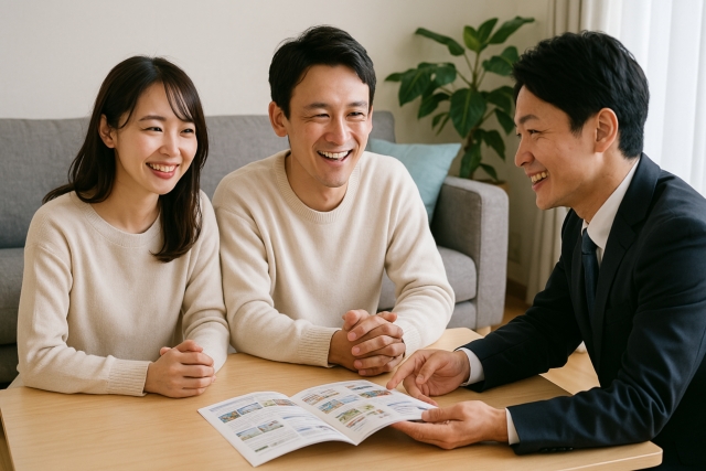 営業マンと楽しそうに話す夫婦
